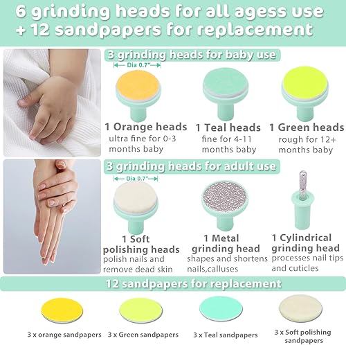 Baby Nail Trimmer Electric Nail File Baby Nail Clippers, Safe Nail Filer Grinder Kit for Newborn Infant Toddler Kids or Adults Toes Fingernails Care Trim Polish, with Led Light and 10 Grinding Heads - Jamouz