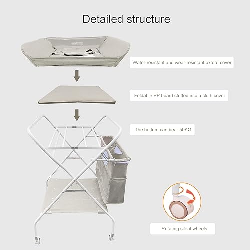Portable Baby Changing Table, Diaper Changing Table Dresser Changing Station for Infant, Diaper Changing Table Pad, Mobile Nursery Organizer for Newborn -LightGrey - Jamouz