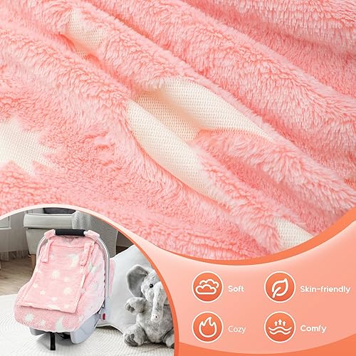 Car Seat Cover Baby, Infant Car Seat Cover Glow in The Dark, Cozy & Warm Carseat Canopy for Girls Boys, Windproof Baby Carrier Cover with Zipper Peep Windows for Baby Registry Essentials - Jamouz
