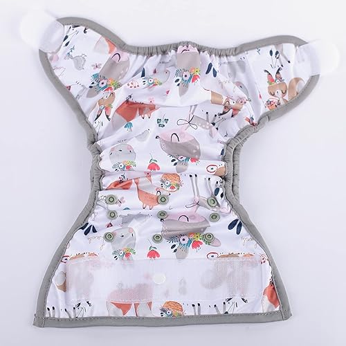 Baby Cloth Diaper Cover Nappy Hook and Loop Double Gusset 6.6lbs to 33lbs (Rabbits Wolves) - Jamouz