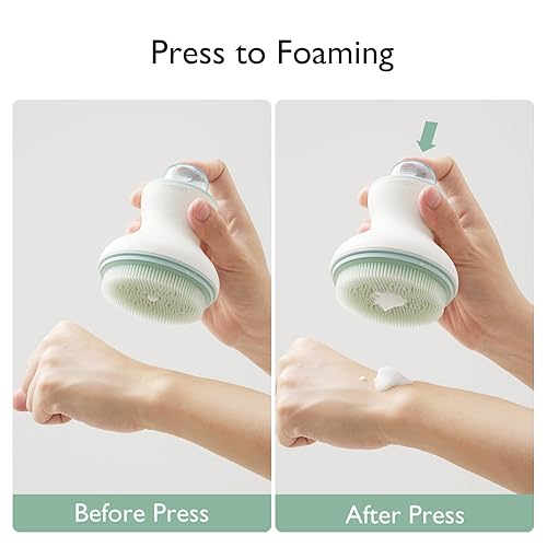 Momcozy﻿ Innovative Cradle Cap Brush with Pump, 2-in-1 Baby Cradle Cap Brush with Bubbler, Newborn Cradle Cap System, Shampoo Brush Baby Bath Essential Foamer Brush, Baby Hair Brush, Green - Jamouz