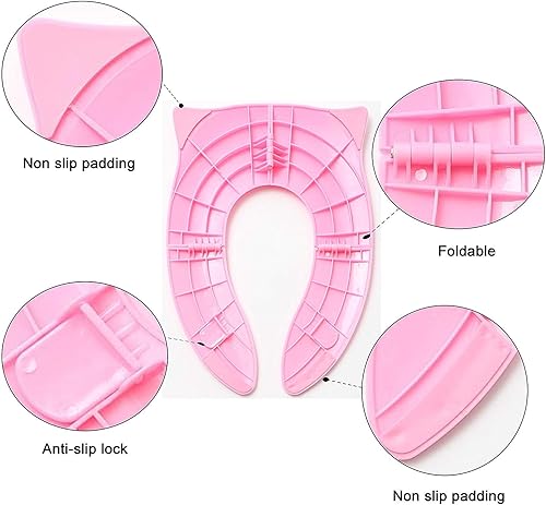 Toilet Potty Training Seat Cover, Travel Toilet Seat, Folding Non Slip Silicone Pads, Travel Portable Reusable Kids Toddlers Boys Girls, Carry Bag (Green - Frog) - Jamouz