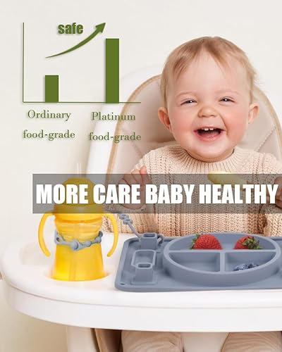Platinum Food Grade Silicone Plates with Strong Suction for Baby & Toddlers, Baby Placemats with 4 Toy Straps to Secure Baby Essentials, Baby Led Weaning, Self Feeding, Dishwasher Safe (Green) - Jamouz