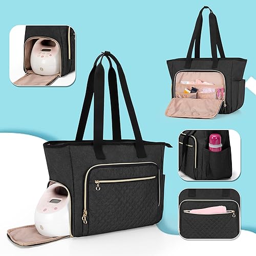 Luxja Breast Pump Bag (with a Breastmilk Cooler Bag, a Small Carrying Case and a Waterproof Mat) Compatible with Spectra S1 and S2, Pumping Bag for Breast Pump and Extra Parts, Black - Jamouz