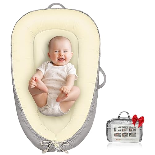 Baby Lounger - Infant Lounger for Newborn 0-24 Months, Waterproof Inner Cover and Pure Cotton Breathable Baby Nest Cover, Newborn Essentials for Baby Boys&Girls, Portable Baby Bed for Home and Travel - Jamouz