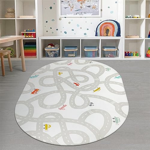 LIVEBOX Road Traffic Kids Play Area Rug 3'x5' Washable Playroom Educational & Fun with Cars and Toys Non-Slip Children Nursery Rugs for Living Room Bedroom Classroom Entryway Kids Tent - Jamouz
