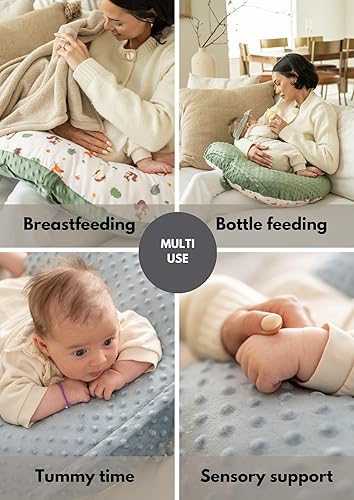 Double-Sided Baby Nursing Pillow Cover Set - 4 Pack - Soft Unisex Breastfeeding Pillow Cover for Girl & Boy with Hanging Loop - Multipurpose Washable Quick-Dry Slipcover Case with Waterproof Liner - Jamouz