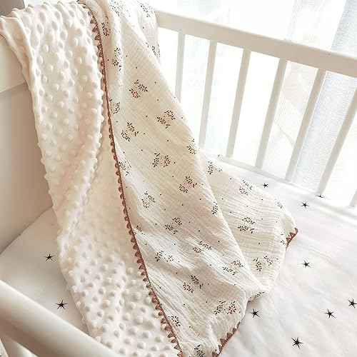 Baby Blanket Double Layer Cotton Muslin Thick Quilt Neutral 40x40Inch Soft Throw Blanket Bear Pattern - Jamouz