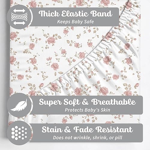Baby Changing Pad Cover 2-Pack for Girls (Fleurette) - Premium Fitted Sheets Baby Diaper Changing Table Cover - Buttery Soft Cotton Blend - Jamouz