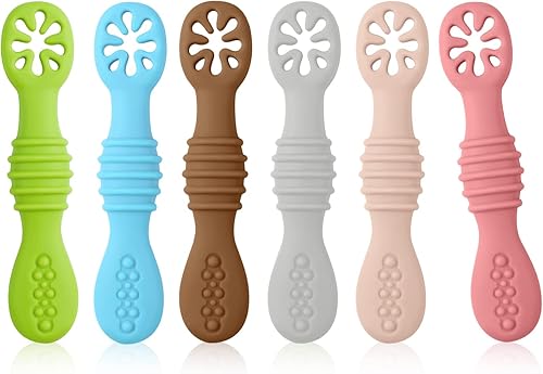 6pcs Silicone Baby Spoons, First Stage Toddler Utensils Baby Led Weaning Spoons BPA Free Baby Chew Spoon Training Spoon Set Toddler Self Feeding Utensils for Baby 6+ Months (6 Colors) Z20010 - Jamouz