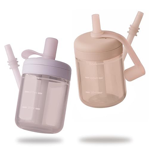 Moonkie Baby Straw cup | Silicone Toddler Sippy Cup Training Cup with Straw Lid | BPA-Free Drop-Proof Baby Cup | Baby Led Weaning | 6 Months+, 5 oz, 2pack - Jamouz