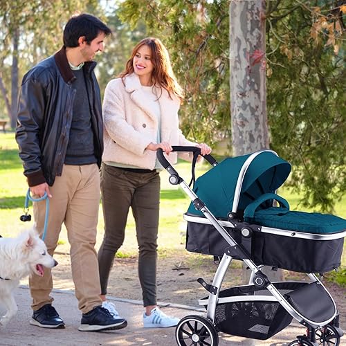 Baby Stroller, 2-in-1 Reversible Stroller with Bassinet Mode, Foldable Infant Stroller with Canopy, One Button Brake, Adjustable Handle, Newborn Stroller (Gray) - Jamouz