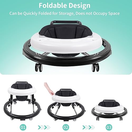 Baby Walker with Wheels, 3 in 1 Activity Center with Mute Wheels Anti-Rollover, 9-Gear Height Adjustable Foldable Baby Walker for Boys and Girls from 6-18 Months with Push Handle, Footrest - Jamouz