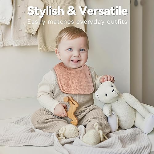 Muslin Baby Bibs for Unisex Boys Girls, Cotton Drool Bibs, Adjustable Newborn Bibs for Drooling and Teething - Jamouz