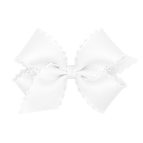 Wee Ones Girls' Classic Grosgrain Moonstitch Edge Hair Bow on a WeeStay Hair Clip, Medium, White with Light Pink - Jamouz
