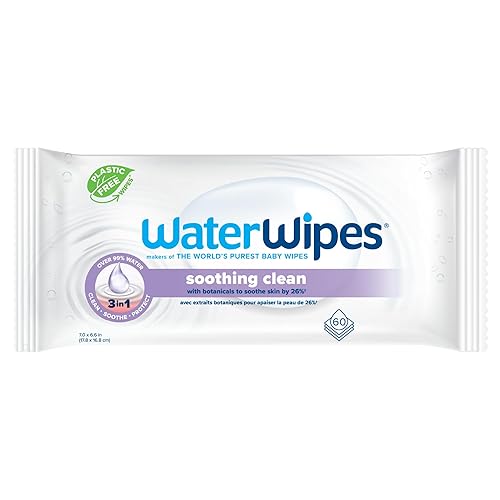 WaterWipes Soothing Clean Baby Wipes, 99% Water-Based Formula with Botanical Extract to Soothe & Protect Skin, Unscented & Hypoallergenic, 360 Count (6 Packs) - Jamouz