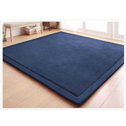 Loartee Nursery Rug Coral Velvet Crawling Rugs Mat Area Rugs Play Crawling Mat(4'9'x4'9', Dark Blue) for Toddler Children Play Mat Yoga Mat Exercise Pads Carpet - Jamouz