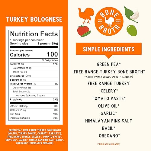 Serenity Kids Bone Broth Puree Made with Organic Veggies - Clean Label Project Purity Award Certified - 3.5 Ounce BPA-Free Pouch - Free Range Turkey Bolognese - 6 Count - Baby Food Turkey Bone Broth - Jamouz