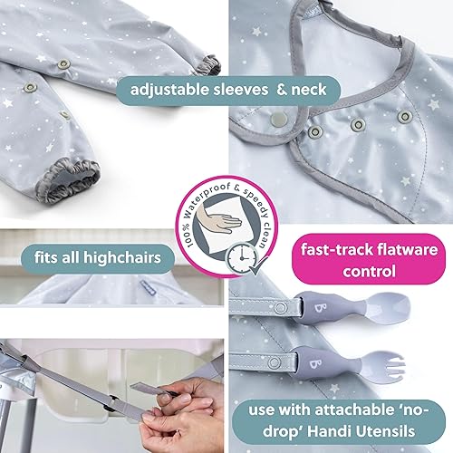 BIBaDO - Long Sleeve Baby Bibs - Babies & Toddlers 6-36 Months - Coverall Baby Led Weaning Bib - Easy Wipe, Soft & Waterproof - Jamouz