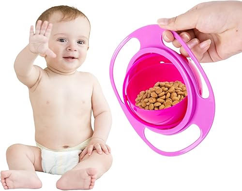 Berry President Magic Bowl 360 Degree Rotation Spill Resistant Gyro Bowl with Lid For Toddler Baby Kids Childre (Pink) - Jamouz