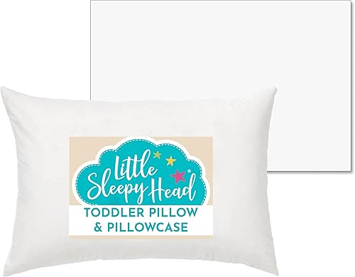 Little Sleepy Head Toddler Pillow for Kids (13 x 18) Bundle with Cozy White 100% Cotton Toddler Pillowcase - 2 Items - Jamouz