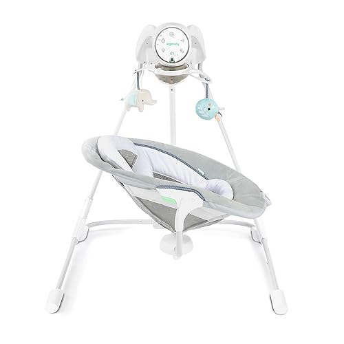 Ingenuity InLighten 5-Speed Baby Swing - Swivel Infant Seat, 5 Point Safety Harness, Nature Sounds, Lights - Nally Owl - Jamouz