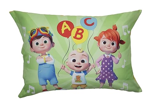 CoComelon Sheet Set - Fits Toddler Bed or Crib Mattress - Fitted Sheet and Pillow Case, White + Green - Jamouz