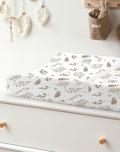 Changing Pad Cover for Baby Boy Girl 2 Pack, Muslin Changing Table Pad Covers with Boho Style, Neutral Nursery Bedding Essentials Soft and Breathable(Dusty Rose & Flower-A) - Jamouz
