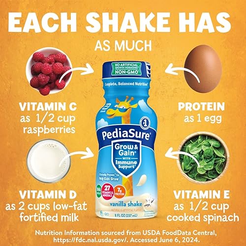 PediaSure Grow & Gain With Immune Support, Kids Protein Shake, Vanilla, 8-fl-oz Bottle, 6 Shakes - Jamouz