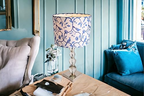 Premium Blue and White Floral Cylinder Drum Lamp Shade Spider Fitting (Blue and white, 13x13x9) - Jamouz