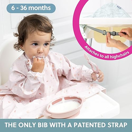 BIBaDO - Long Sleeve Baby Bibs - Babies & Toddlers 6-36 Months - Coverall Baby Led Weaning Bib - Easy Wipe, Soft & Waterproof - Jamouz