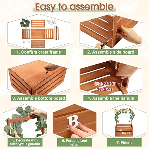 Barydat Large Wooden Baby Shower Crate Closet with Handle and Garland, 17.7inch Baby Shower Basket for Newborn Girl Boys Gifts Pregnancy New Parent(Pink) - Jamouz