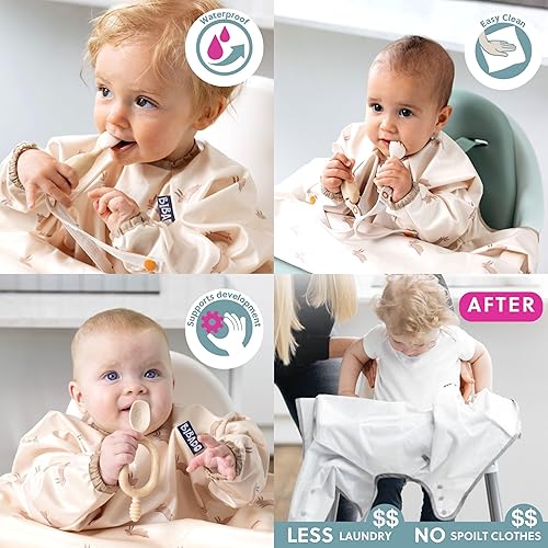 BIBaDO - Long Sleeve Baby Bibs - Babies & Toddlers 6-36 Months - Coverall Baby Led Weaning Bib - Easy Wipe, Soft & Waterproof - Jamouz