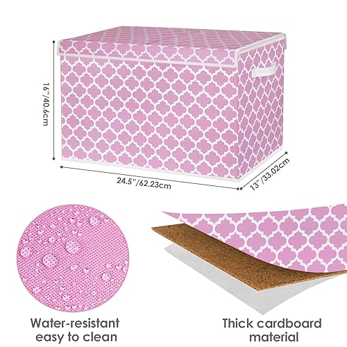 homyfort Toy Box for Girls, Kids - Large Toy Chest Organizers and Storage Boxes with Flip-Top Lid & Divider, Collapsible Container Bins for Playroom, Nursery, Closet, Living Room, 24.5'x13'x16', Pink - Jamouz