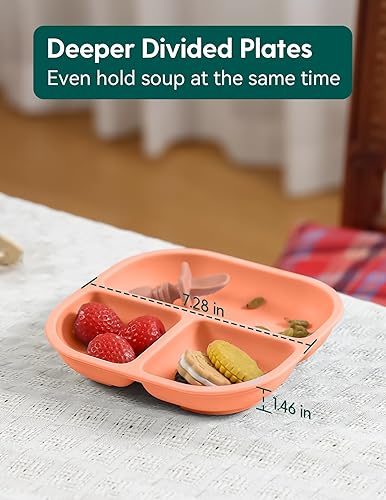 BABELIO Powerful Suction Plates for Baby and Toddler, 100% Food Grand Silicone, Divided, BPA Free, Microwave & Dishwasher Safe, Stay Put, 3 Pack - Jamouz