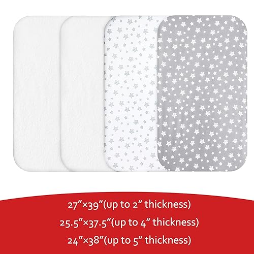 Pack and Play Sheets & Waterproof Terry Pack N Play Mattress Protector Pad Cover 4 Pack, Viscose Made from Bamboo Pack N Play Sheets Set, Grey & Navy - Jamouz