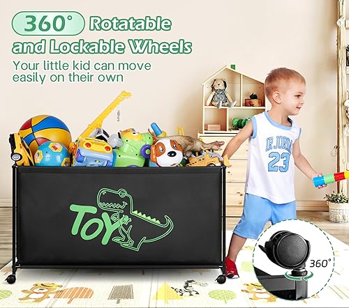 MISSLO Large Toy Box with Wheels Big Toy Chest for Kids Organizer Toy Storage Bin, 124L, Black - Jamouz