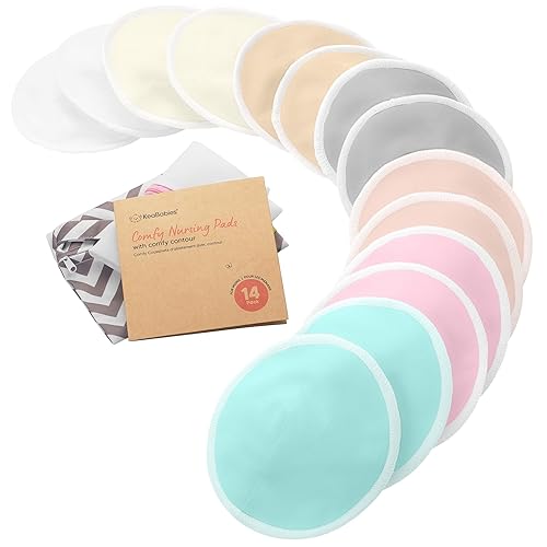Organic Nursing Pads - 14 Washable Viscose Derived from Bamboo Breastfeeding Pads, Wash Bag, Reusable Breast Pads for Breastfeeding, Nipple Pads for Breastfeeding Essentials(Pastel Touch, L 4.8') - Jamouz