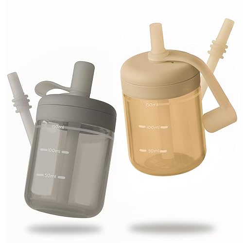 Moonkie Baby Straw cup | Silicone Toddler Sippy Cup Training Cup with Straw Lid | BPA-Free Drop-Proof Baby Cup | Baby Led Weaning | 6 Months+, 5 oz, 2pack - Jamouz