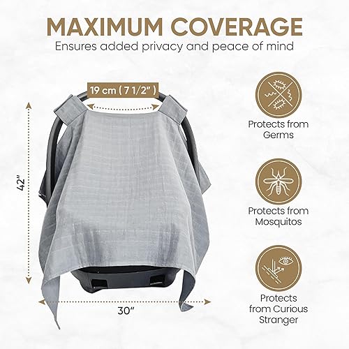 MOZAH Baby Multi-Use Cover: 9-in-1 Car Seat Covers Canopy Cover, Breathable Breastfeeding Cover, Stroller Cover & More, Boys & Girls Shower Gifts (Warm Taupe) - Jamouz
