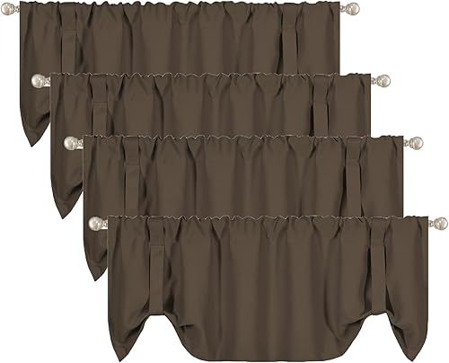 DECOVSUN Solid Tie Up Valance for Windows Aqua 18 Inch Long Room Darkening Adjustable Straight Window Treatment Rod Pocket Tie-up Topper Blackout Valance for Bathroom Kids Room 52X18 Inch - Jamouz