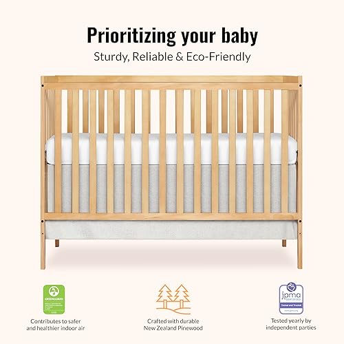 Synergy 5-In-1 Convertible Crib In White, made of New Zealand Pine wood, JPMA & Greenguard Gold Certified, features 3 mattress height settings - Jamouz