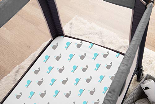 TL Care 2 Pack Fitted Pack N Play Playard Sheet 27' x 39', Soft Breathable Neutral 100% Cotton Jersey Pack and Play Sheet, Gray Star/Gray Zigzag, for Boys and Girls, Fits Most Mini Crib - Jamouz