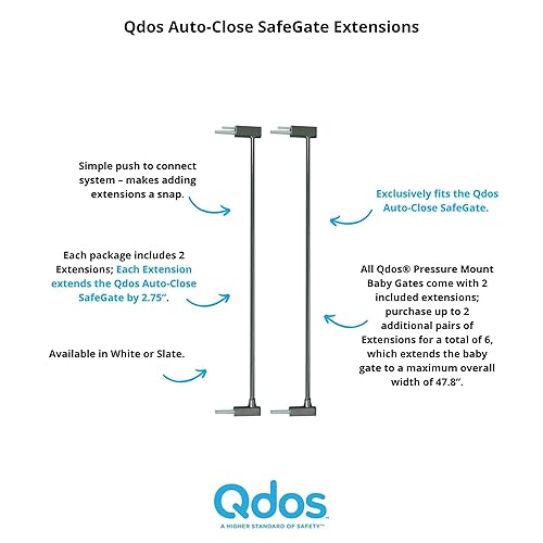 Qdos Auto-Close SafeGate Baby Gate Extensions - Meets Tougher European Standards - Professional Grade Safety - Each Extension Extends The Qdos SafeGate Pressure Gates by 2.75' | Set of 2 | Slate - Jamouz