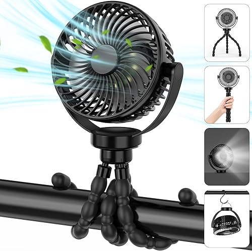 Baby Portable Fan with LED Lights - Clip on, Rechargeable for Stroller, Car Seat, Treadmill, Camping - Jamouz