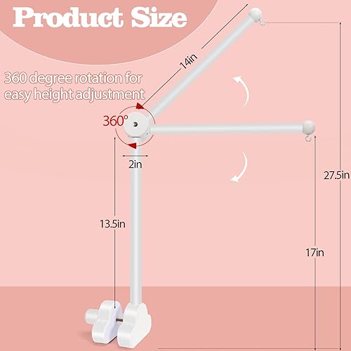27.5 inch Adjustable Baby Crib Mobile Arm 360°Rotating Baby Bed Bell Holder Arm Bracket Wooden Baby Mobile Hanger for DIY Clamp Mobile Standing Toy Decoration Hanging/Exclude Hanging Rotating Bell - Jamouz