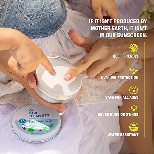 Raw Elements Baby & Kids SPF 30 Organic Sunscreen Tin, Non-Nano Zinc Oxide, Reef-Safe, Cruelty-Free, Gluten & Nut Free, Travel Sunblock 3.0 oz - Jamouz