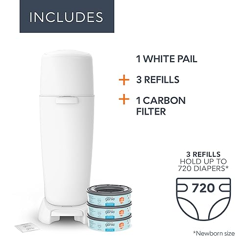Playtex Diaper Genie Complete Pail with Built-In Odor Controlling Antimicrobial, Includes Pail & 1 Refill, White , 8.36 Pound - Jamouz