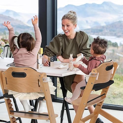 Cowiewie 3-in-1 Convertible Natural Wooden High Chair for Babies & Toddlers 3-Tier Remove & 2 Adjustable Wood Tray & 8 Levels Adjustable, 2 Waterproof Cozy Cushions Grey - Jamouz