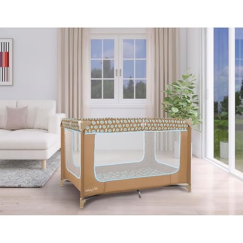 Zodiak Portable Playard in Coffee and Blue, Lightweight, Packable and Easy Setup Baby Playard, Breathable Mesh Sides and Soft Fabric - Comes with a Removable Padded Mat - Jamouz